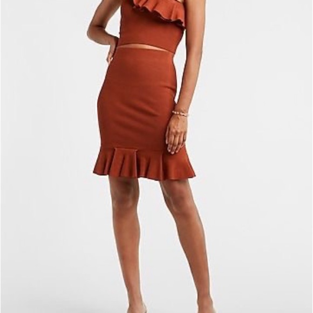 NWT Express Rust Skirt Set with Ruffle Hem - Picture 6 of 6
